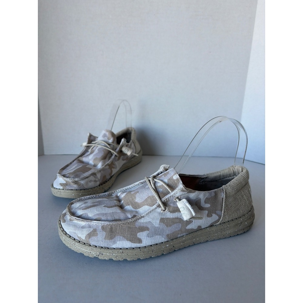 Hey Dude Wendy Funk Camo Tide Linen Slip On Loafers Tan Desert Camouflage 9